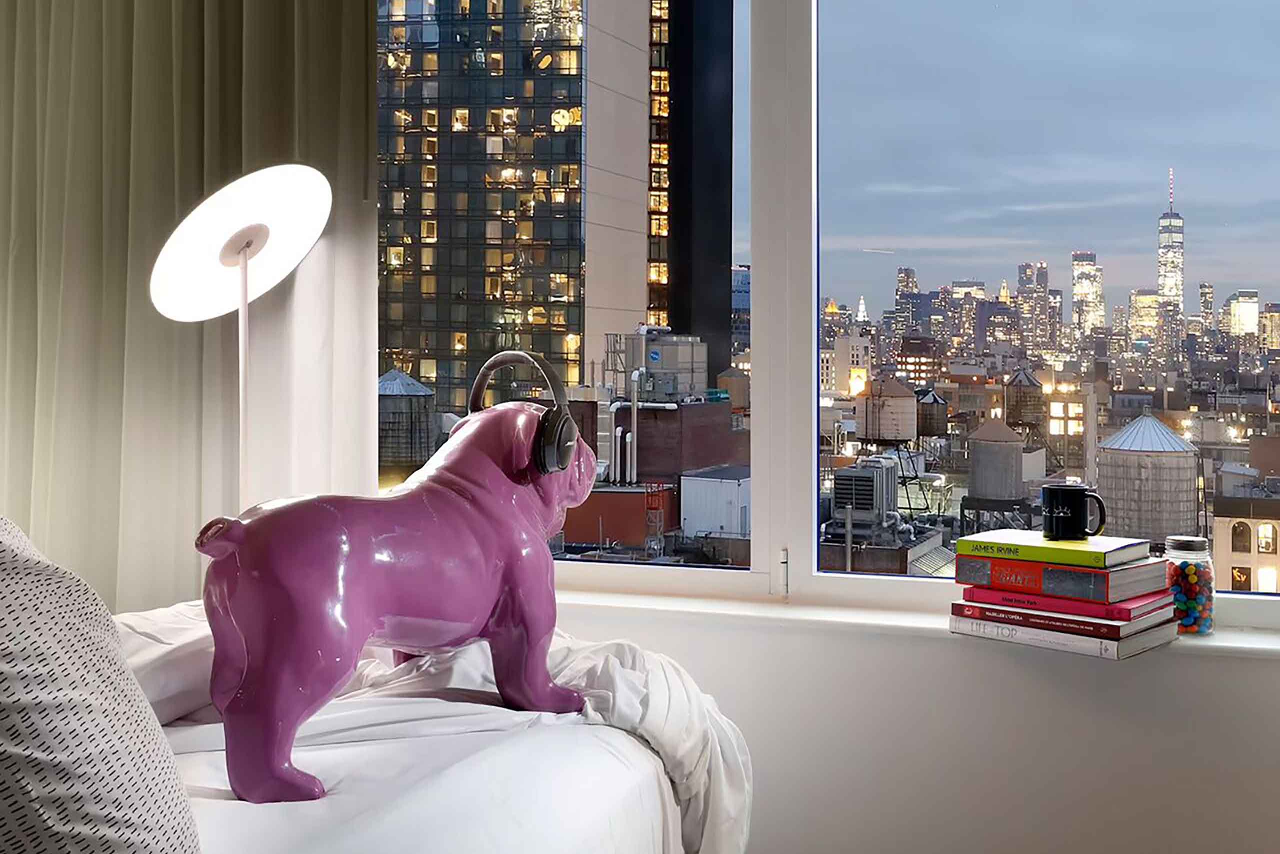 INNSiDE by Melia New York NoMad view from room, purple dog statue