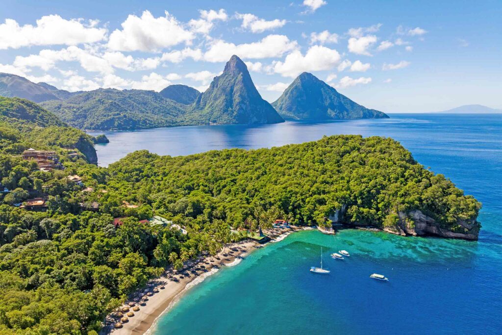 Aerial view of Anse Chastanet, Soufrière, Saint Lucia