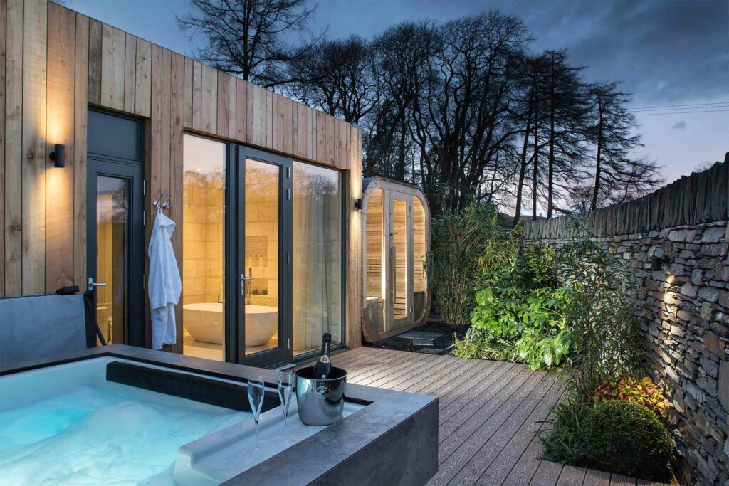 Private whirlpool of a Spa Suite at Gilpin Hotel & Lake House, Windermere, United Kingdom