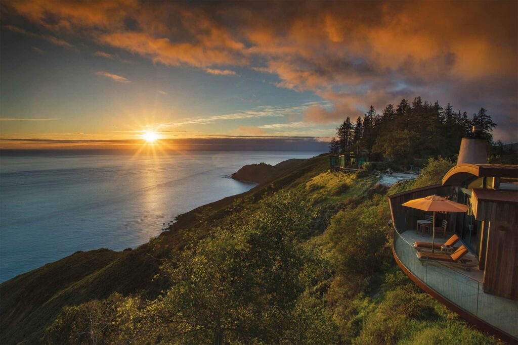 Post ranch Inn on a cliffside in Big Sur.