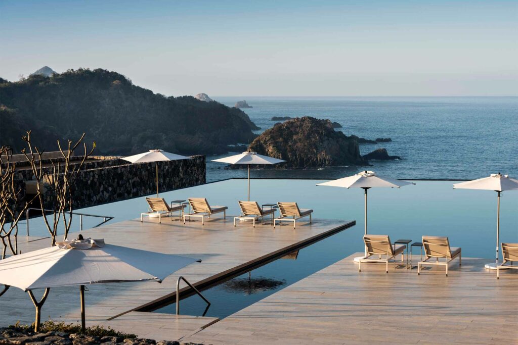 Pool overlooking the sea in Costalegre, Jalisco, Mexico
