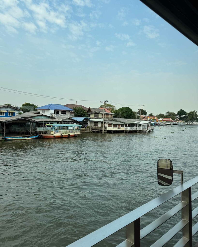 Scenes of stilted houses and life along the Chao Phraya River.