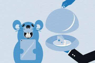 The Layover, Petty gripes: illustration of a mouse with an iPad being served cheese on a platter