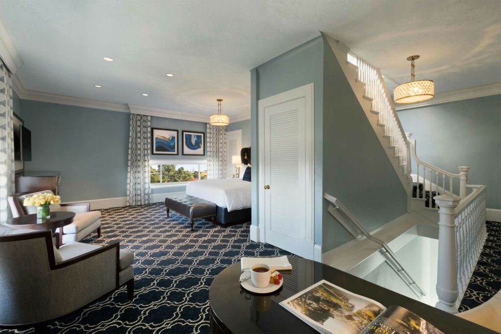 Tower Suite at Claremont Club & Spa, with a delicate blue and white colour palette. 