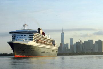 The Queen Mary 2 by Cunard departs NYC, USA