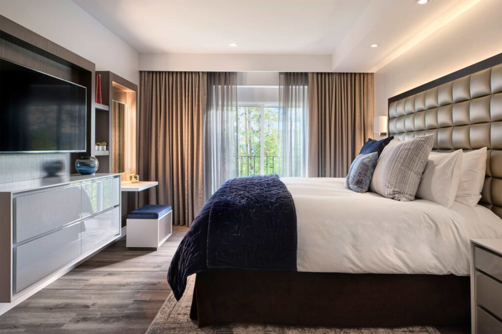 Bright and airy bedroom at Sunset Marquis. 