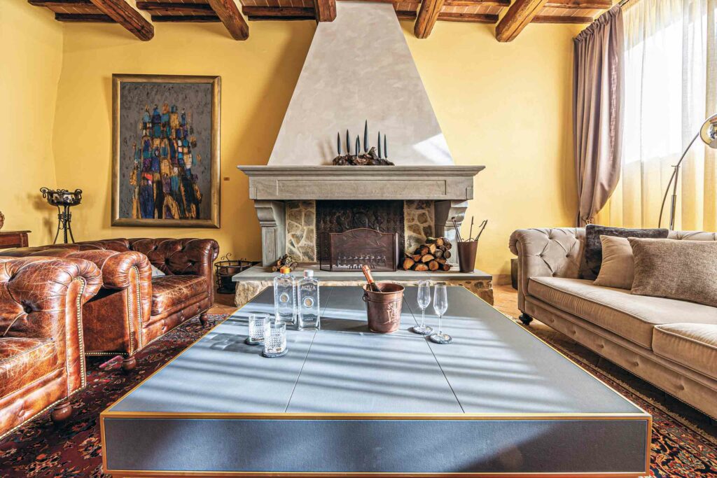 A fireplace at Villa Ardore, Tuscany, Italy