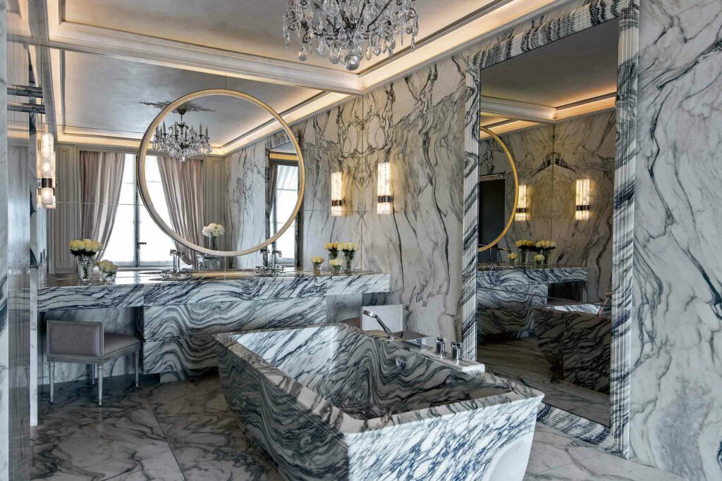 A bathroom at the Hôtel de Crillon, a Rosewood Hotel, Paris, France