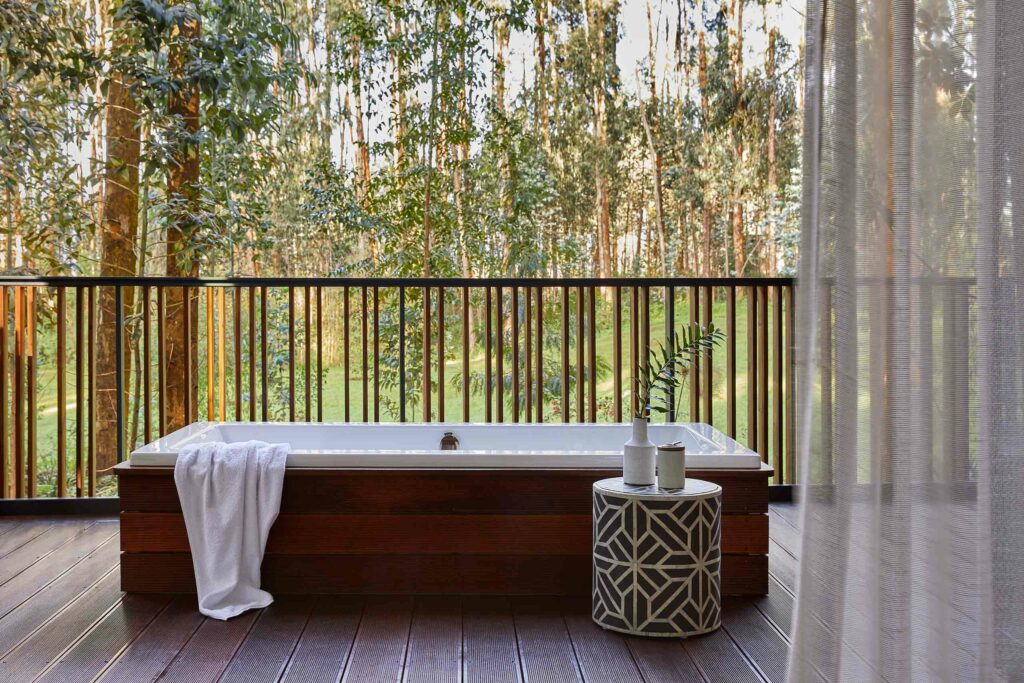 An outdoor bathtub at One&Only Gorilla's Nest, Kinigi, Rwanda