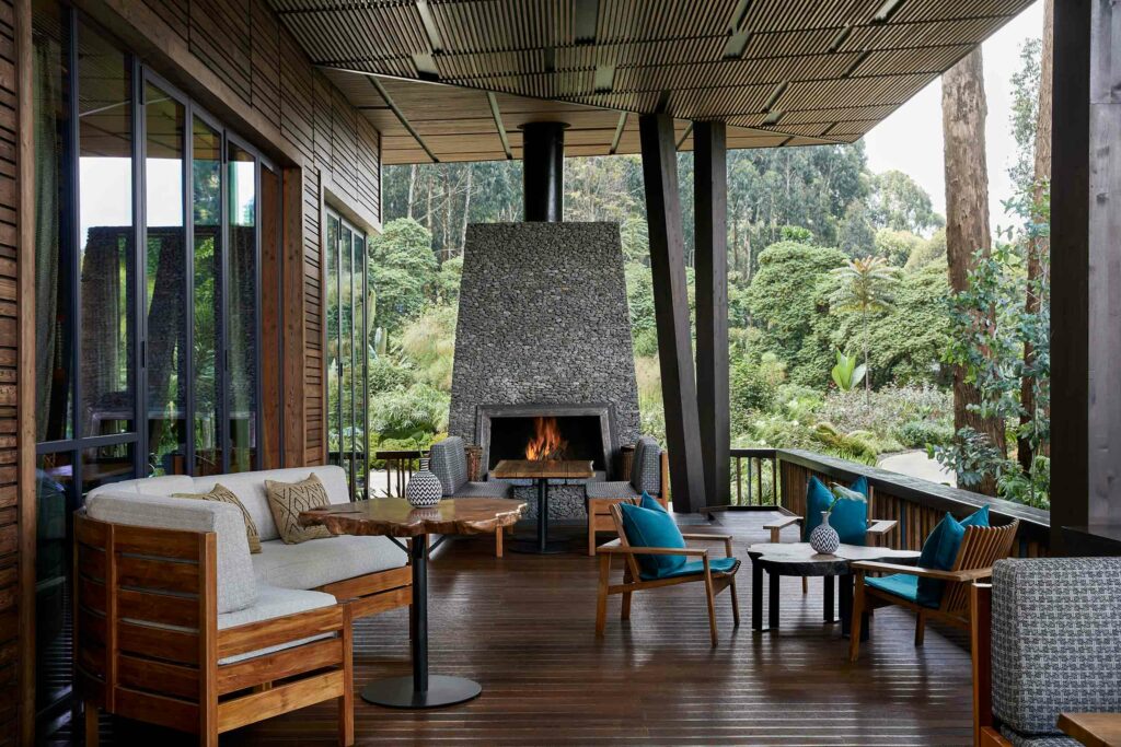 Outdoor dining space at The Nest, Kinigi, Rwanda