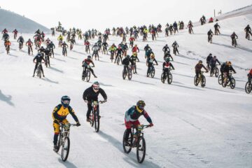 Bikers during the Mountain of Hell race in Les Deux Alpes, France