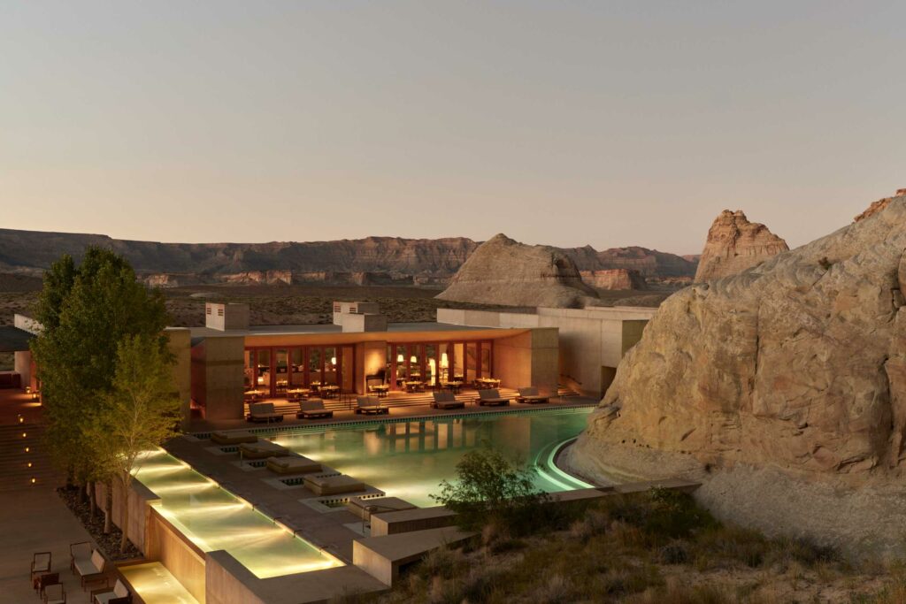 View over the main pool at Amangiri, Lake Powell, Utah, USA