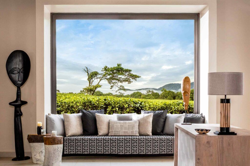 Seating area inside the Spa at One&Only Nyungwe House, Gisakura, Rwanda