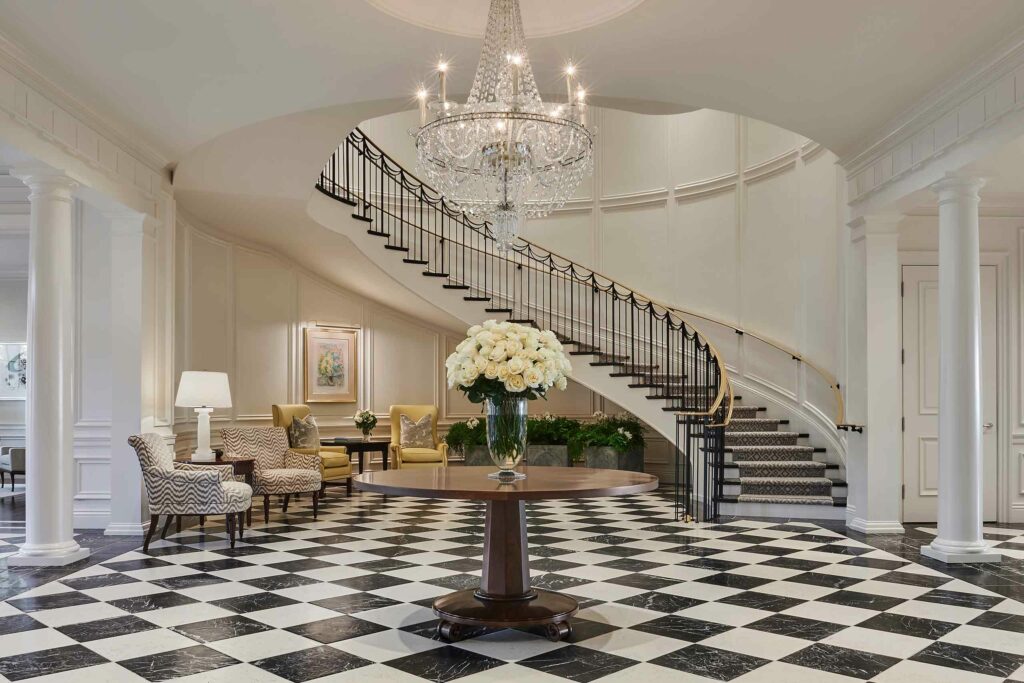 Flowers in the foyer at Rosewood Miramar Beach, Montecito, California, USA