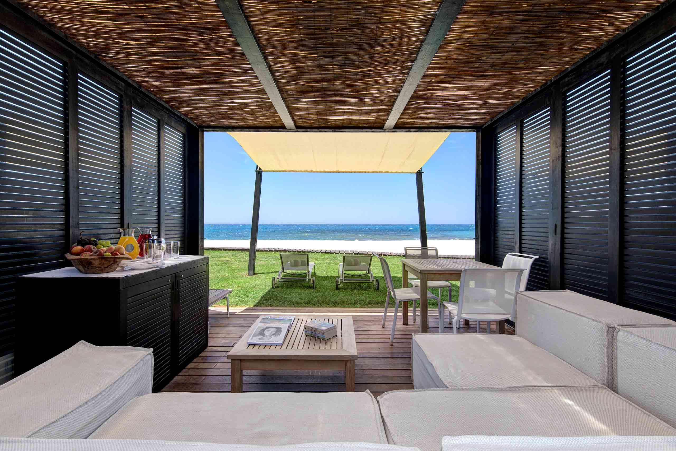 Beachside cabana at Verdura Resort, a Rocco Forte Hotel, Sciacca, Sicily, Italy