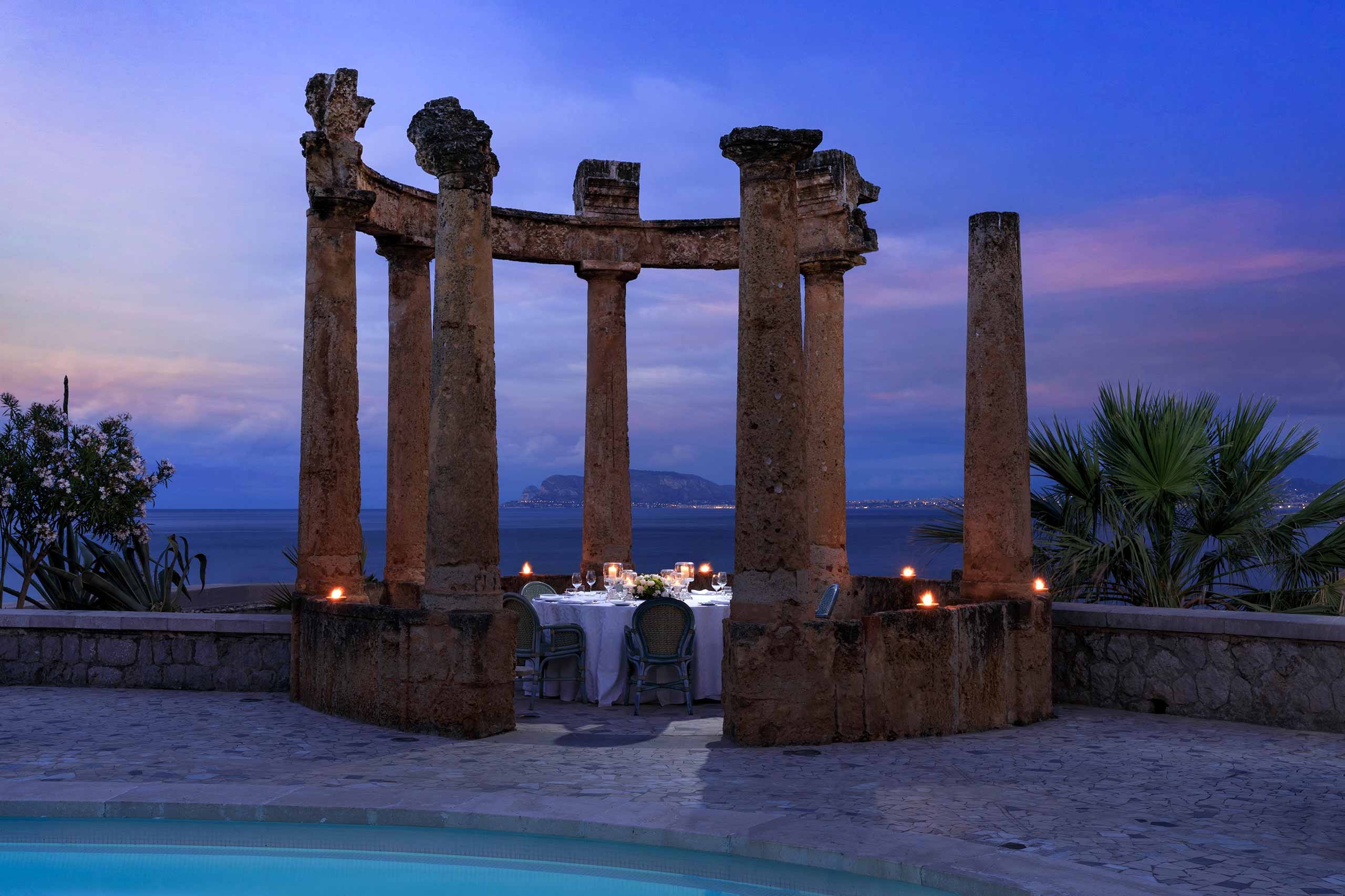 Outdoor dining at Villa Igiea, a Rocco Forte Hotel, Palermo, Sicily, Italy