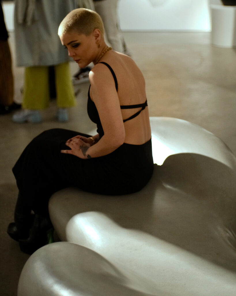 An art enthusiast attends an exhibition at a gallery in Los Angeles, California