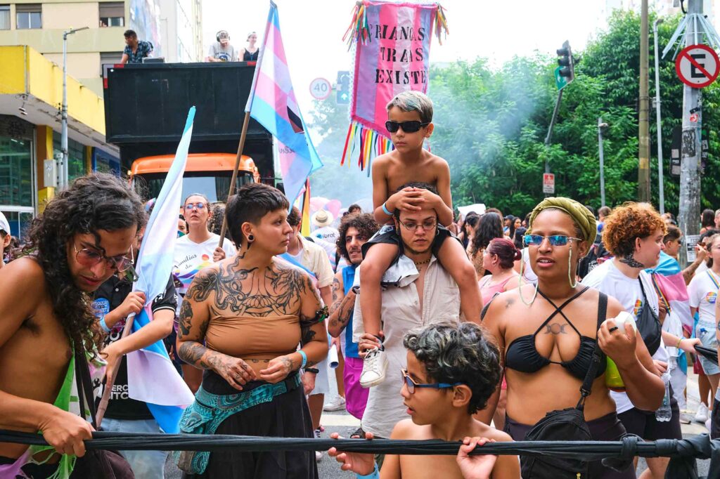 Attendees of a Pride march in São Paulo, Brazil