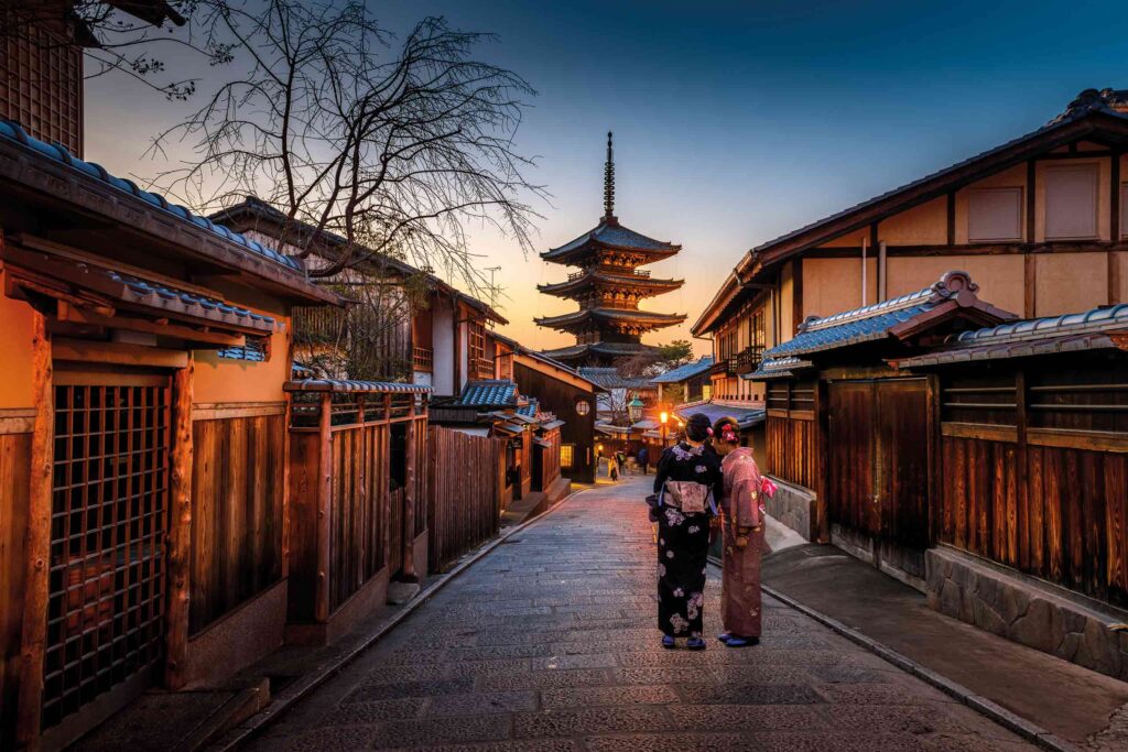 The streets of Kyoto, Japan, at dusk