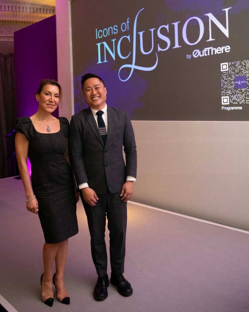 Namai Bishop and OutThere Co-Founder and Editor-in-Chief Uwern Jong pose for a picture at Icons of Inclusion 2024