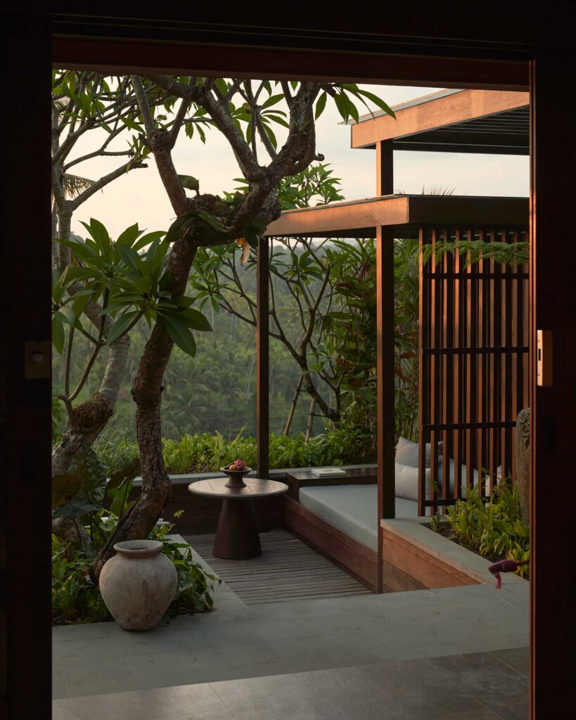 Lounge area on a private terrace at The Ridge Bali, Ubud, Bali, Indonesia