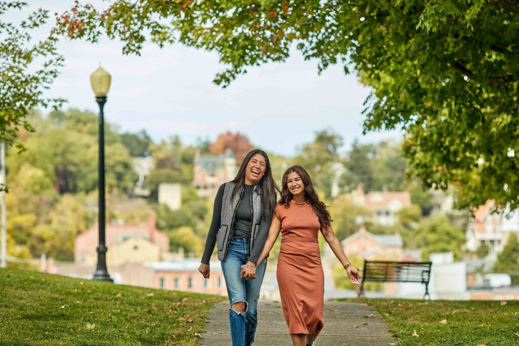 Lesbian couple enjoy Grant Park, Galena, Illinois