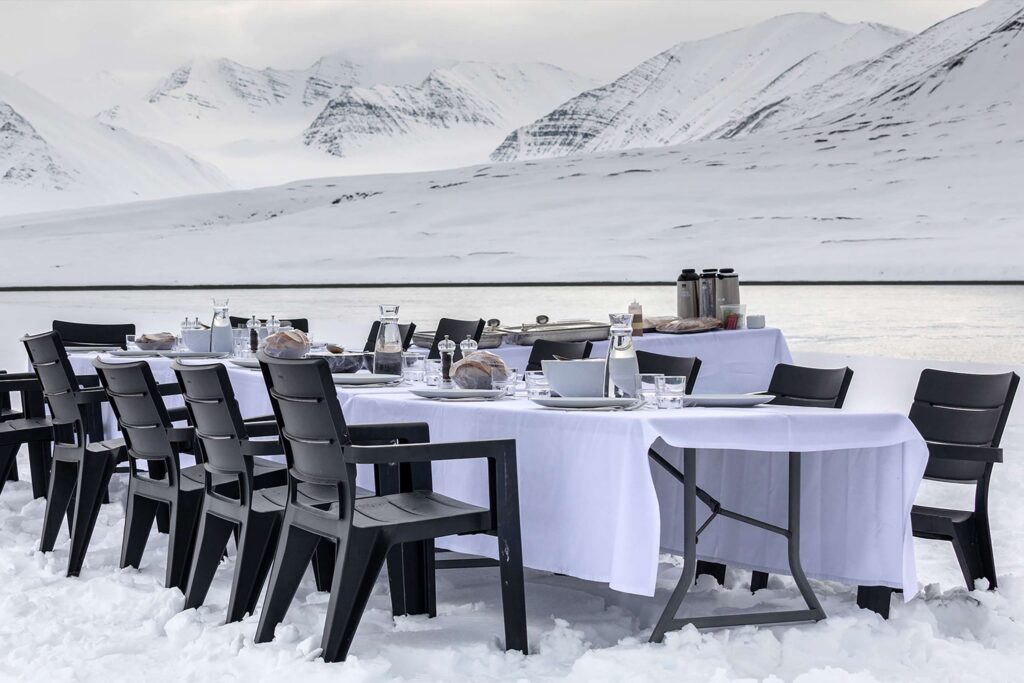 Lunch is served in Antarctica during a Natural World Safaris expedition aboard the M/S Polarfront