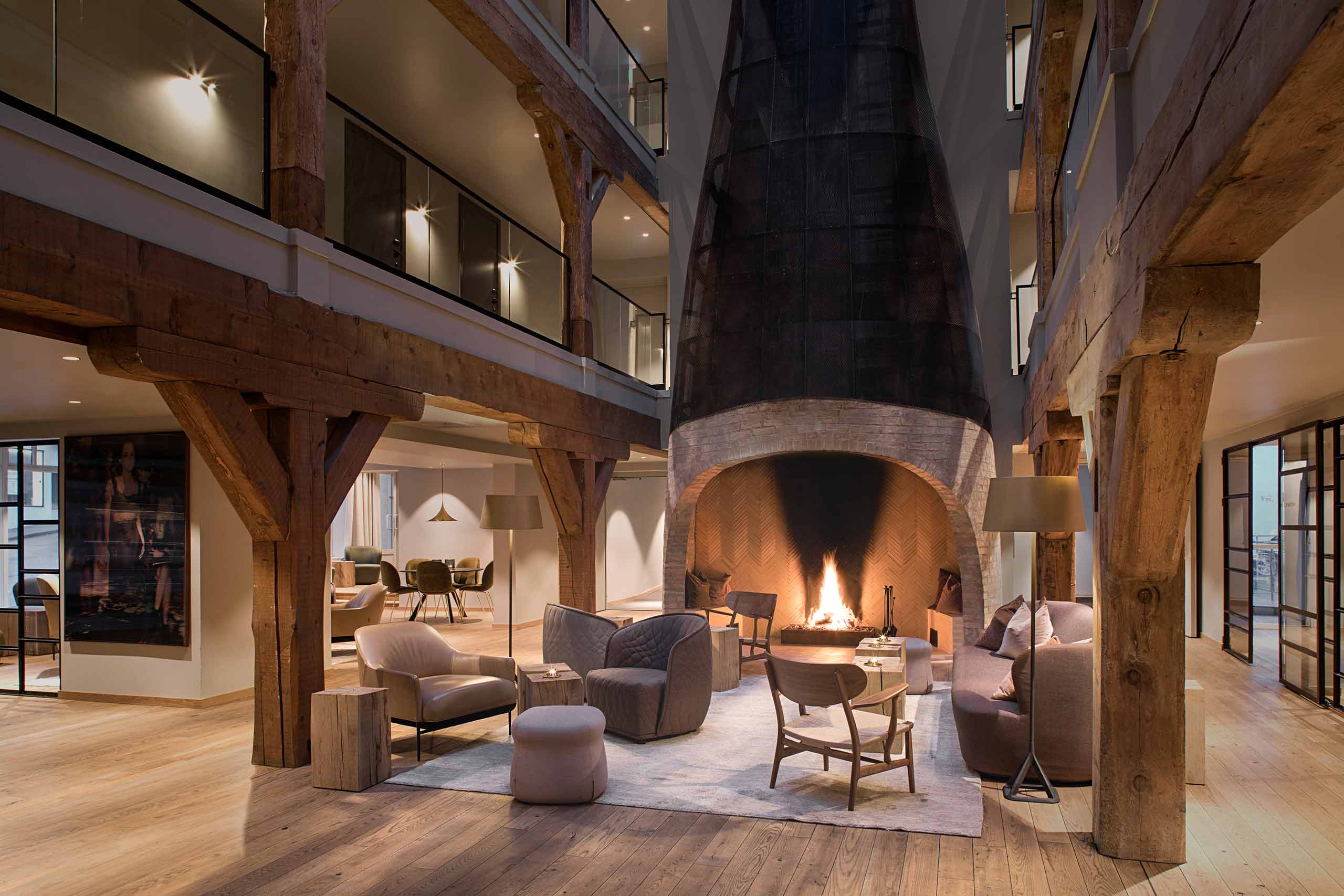 Large fireplace at the Hotel Brosundet, Ålesund, Norway