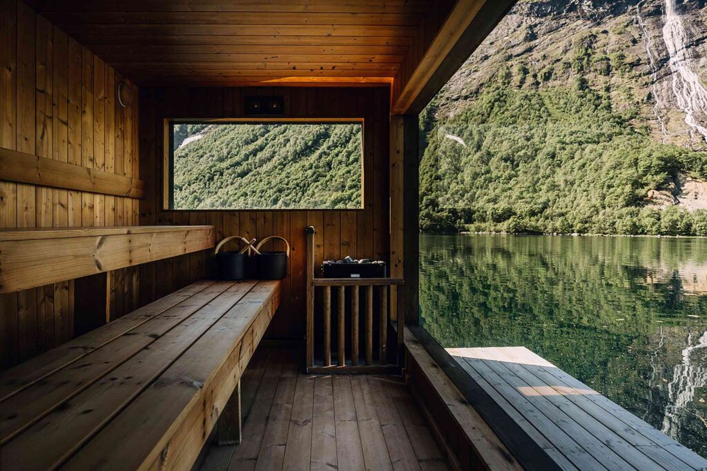 A sauna overlooking a fjord, Norangsfjorden, Norway