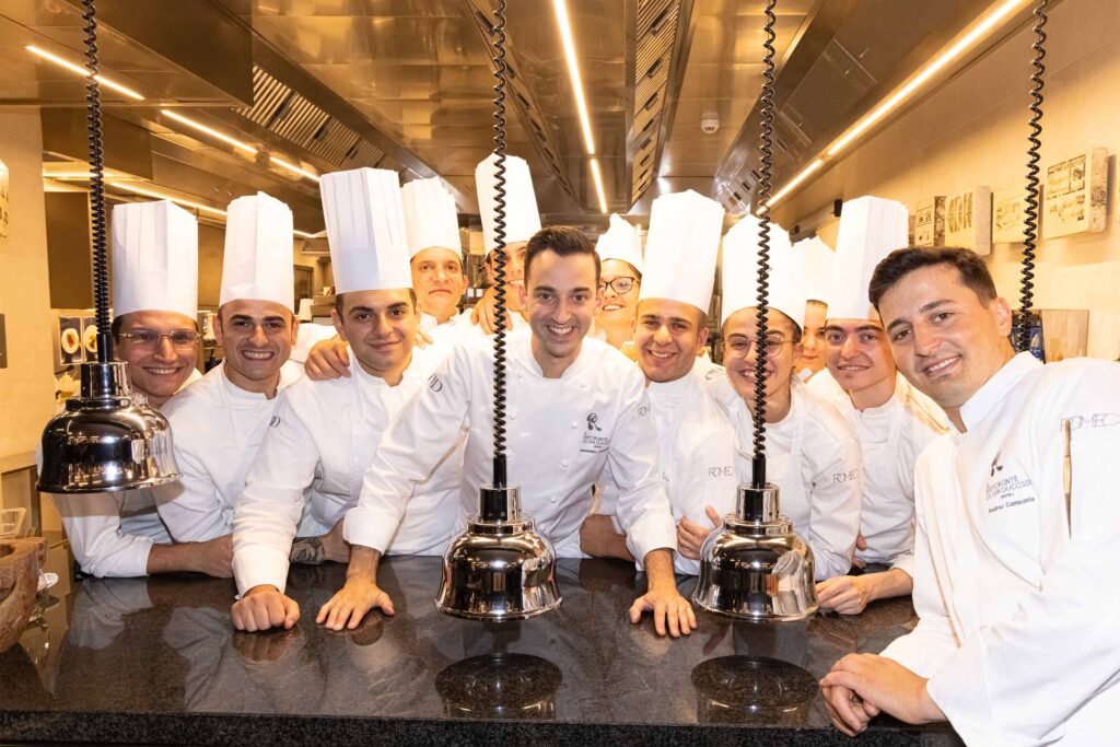 Alessandro Lucassino and his team of chefs at Il Ristorante Alain Ducasse