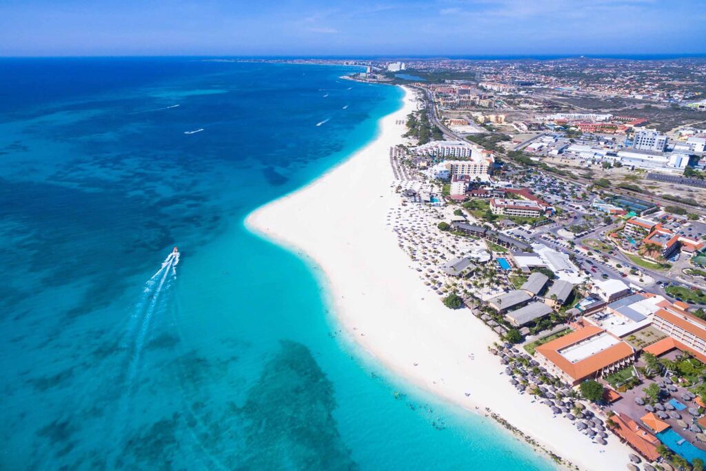 Aerial view of Bucuti & Tara Beach Resort, Eagle Beach, Aruba