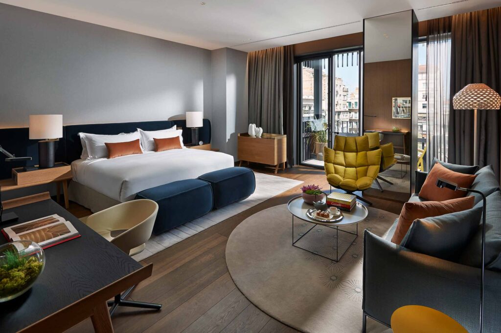 A bedroom at Mandarin Oriental Barcelona, Barcelona, Spain