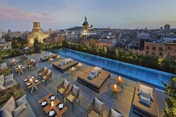 Aerial view of the rooftop at Mandarin Oriental Barcelona, Barcelona, Spain