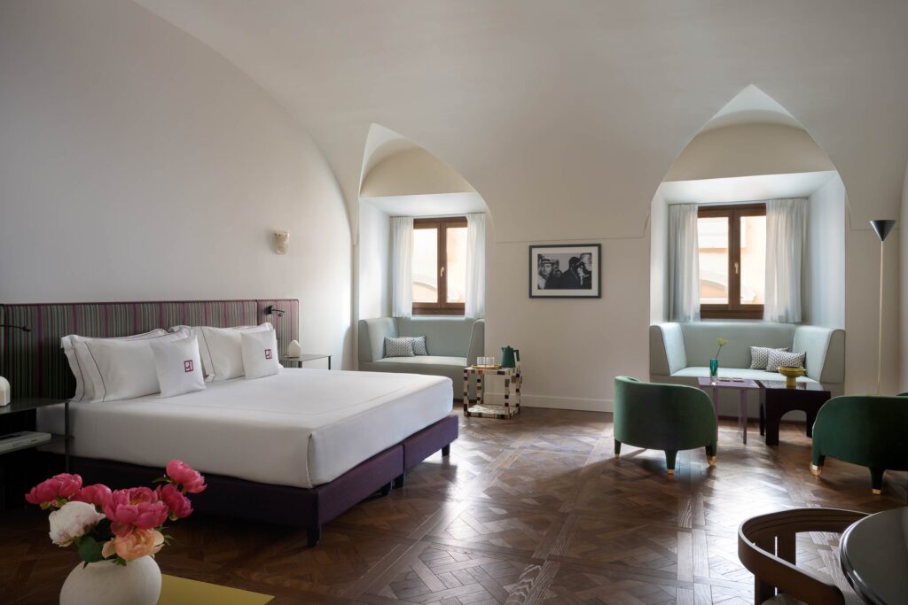 A bedroom at Palazzo Talìa, Rome, Italy