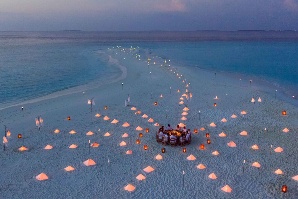 Beach dinner at Soneva Fushi in the Maldives