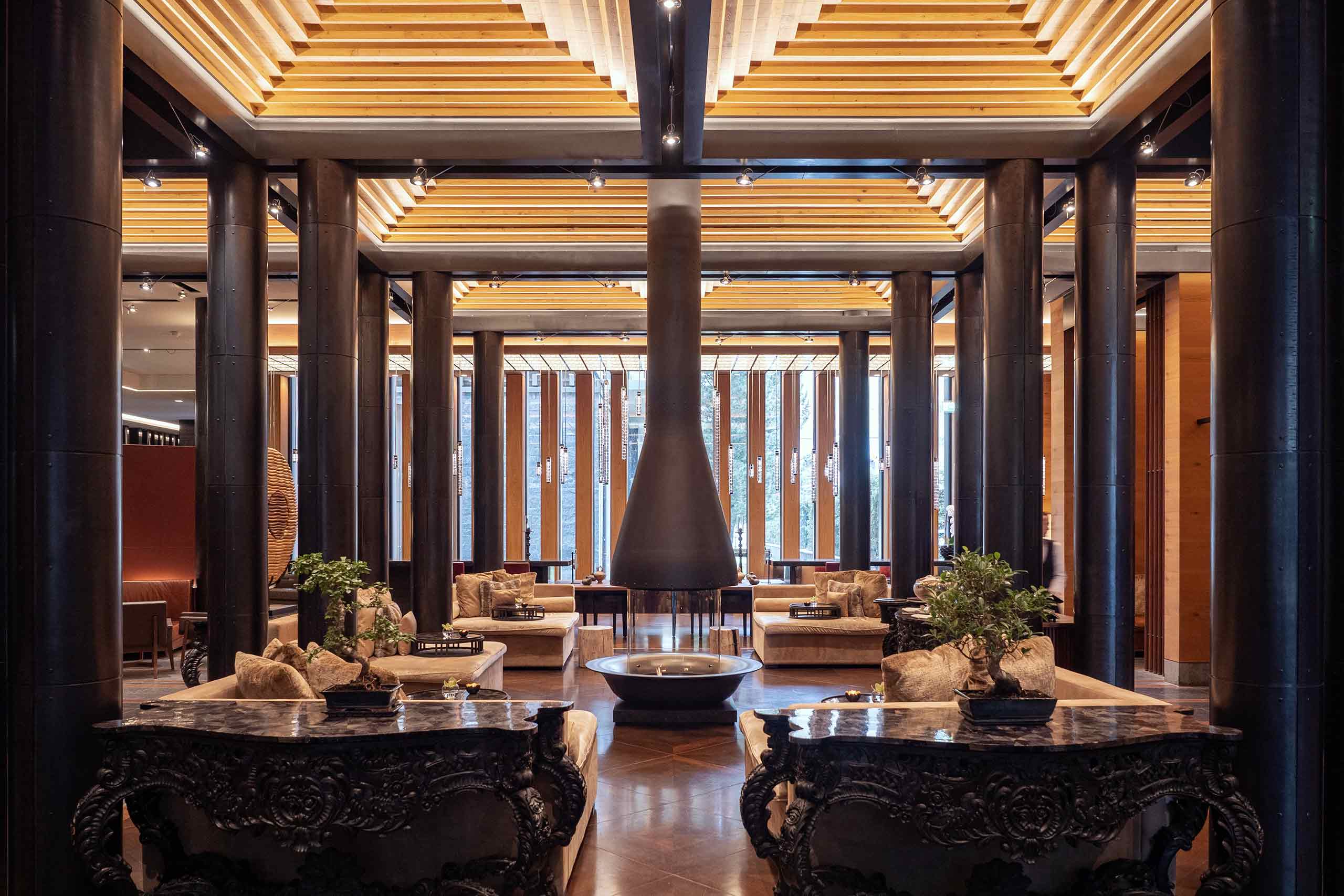 The lobby at The Chedi Andermatt, Andermatt, Switzerland