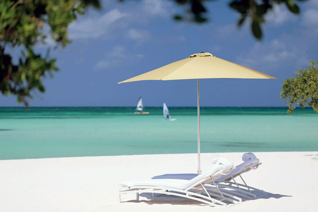 Beachside loungers in the Caribbean