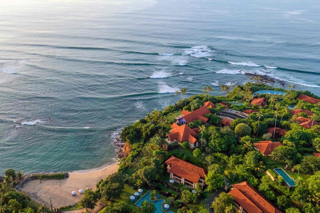 Aerial view of Cape Weligama, Sri Lanka, an answer to the question of where to travel in 2025