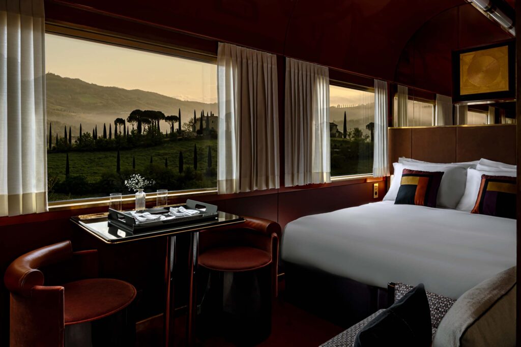 A bedroom aboard La Dolce Vita Orient Express, Italy